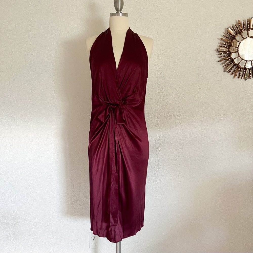 David Meister Silk halter Midi Dress Size 8